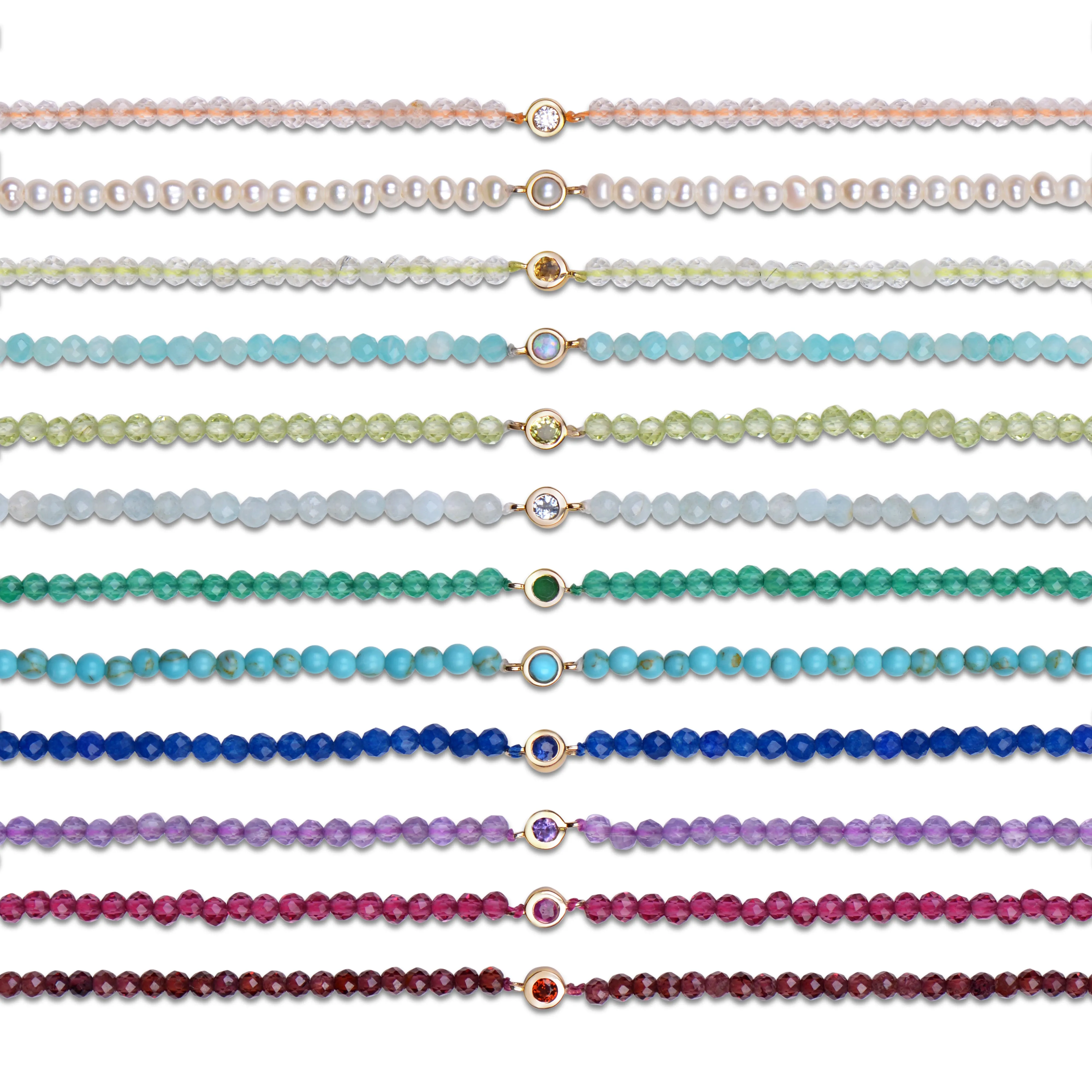 Birthstone Beaded Bracelet 9k Gold