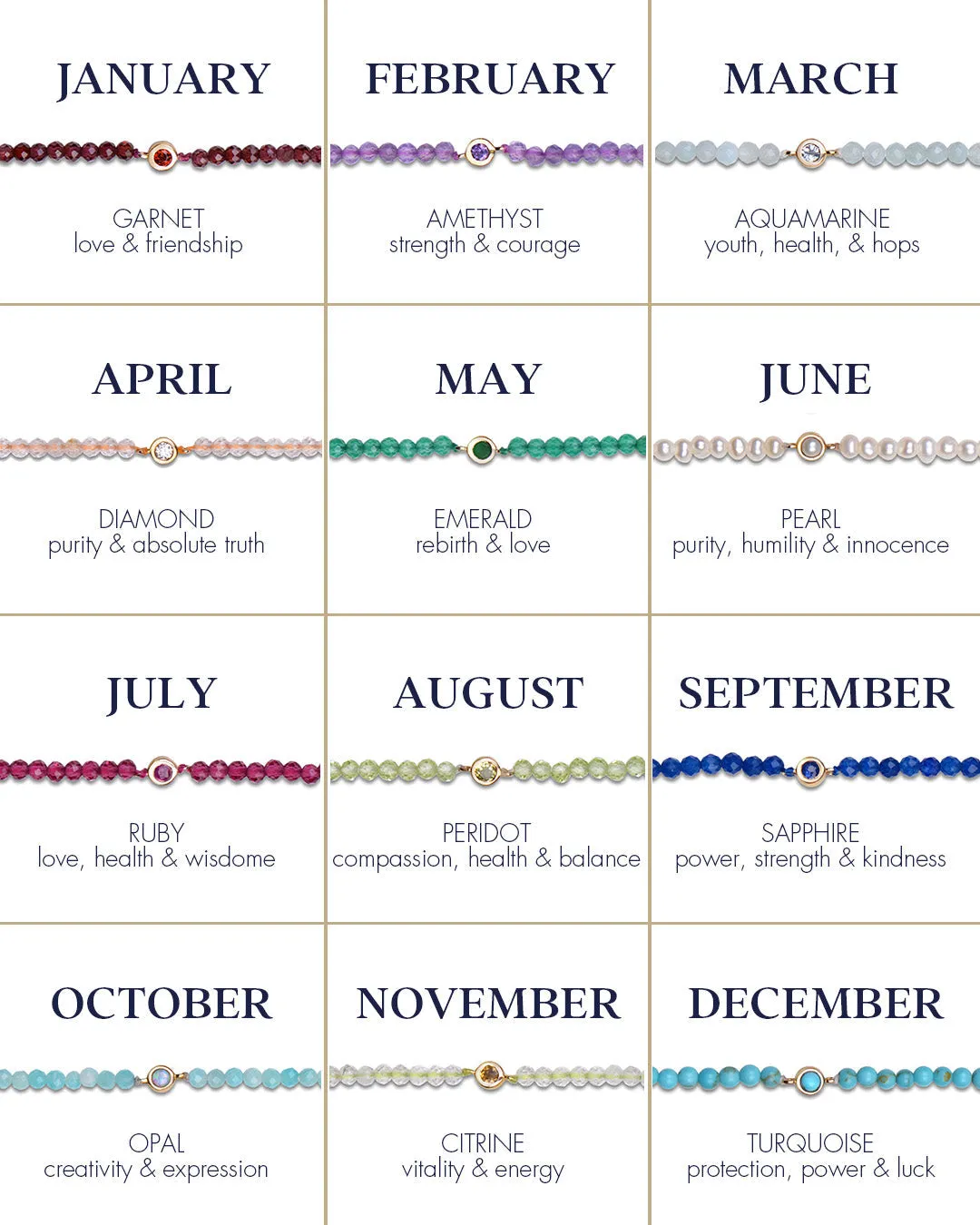 Birthstone Beaded Bracelet 9k Gold