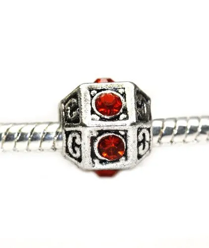 Birthstone July Ruby Red Rhinestone Spacer Bead for European Snake Chain Charm Bracelet