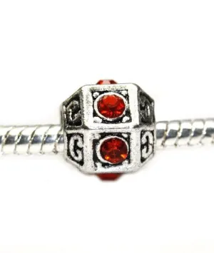 Birthstone July Ruby Red Rhinestone Spacer Bead for European Snake Chain Charm Bracelet