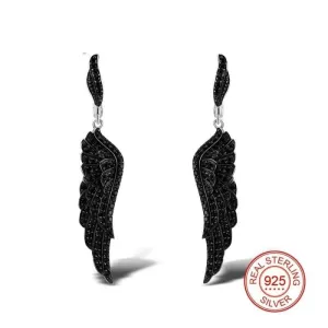 Black Angel's Wing 925 Sterling Silver  Cubic Zirconia Earrings