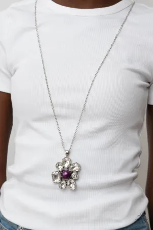 BLOOM Shaka-Laka - Purple - Pearl Center White Gem Flower Paparazzi Long Necklace