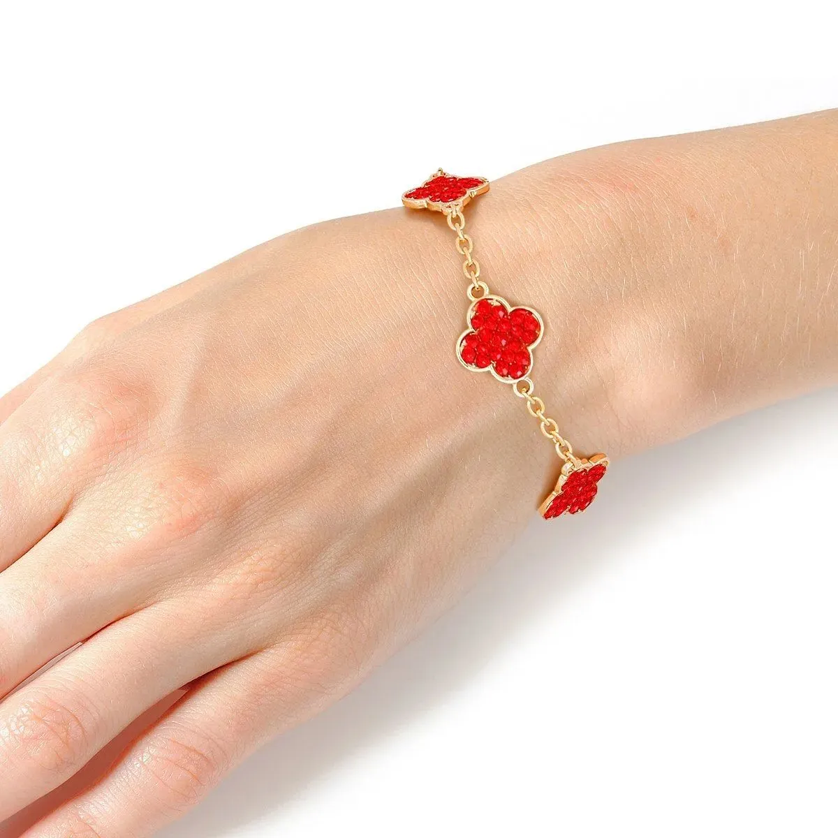 Bold Spirit: Ruby Red Quatrefoil Statement Chain Bracelet