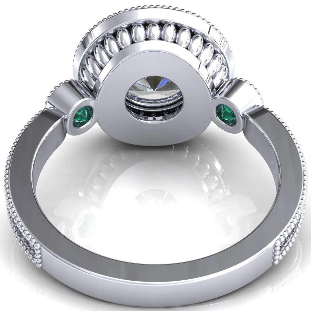Brachium Round Center Stone Emerald Bezel Milgrain Halo 3/4 Eternity Accent Diamond Ring
