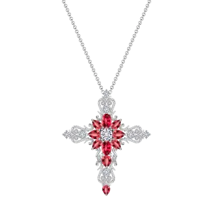 Brilliant Ruby Cross Pendant Necklace