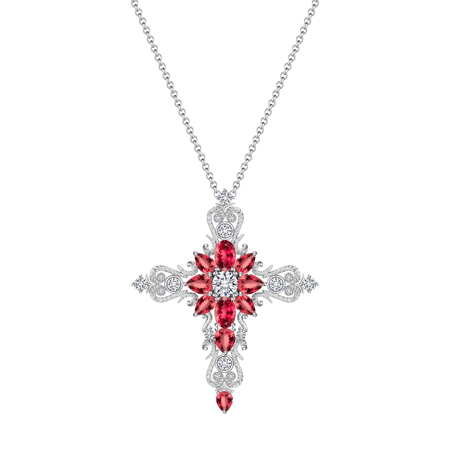Brilliant Ruby Cross Pendant Necklace