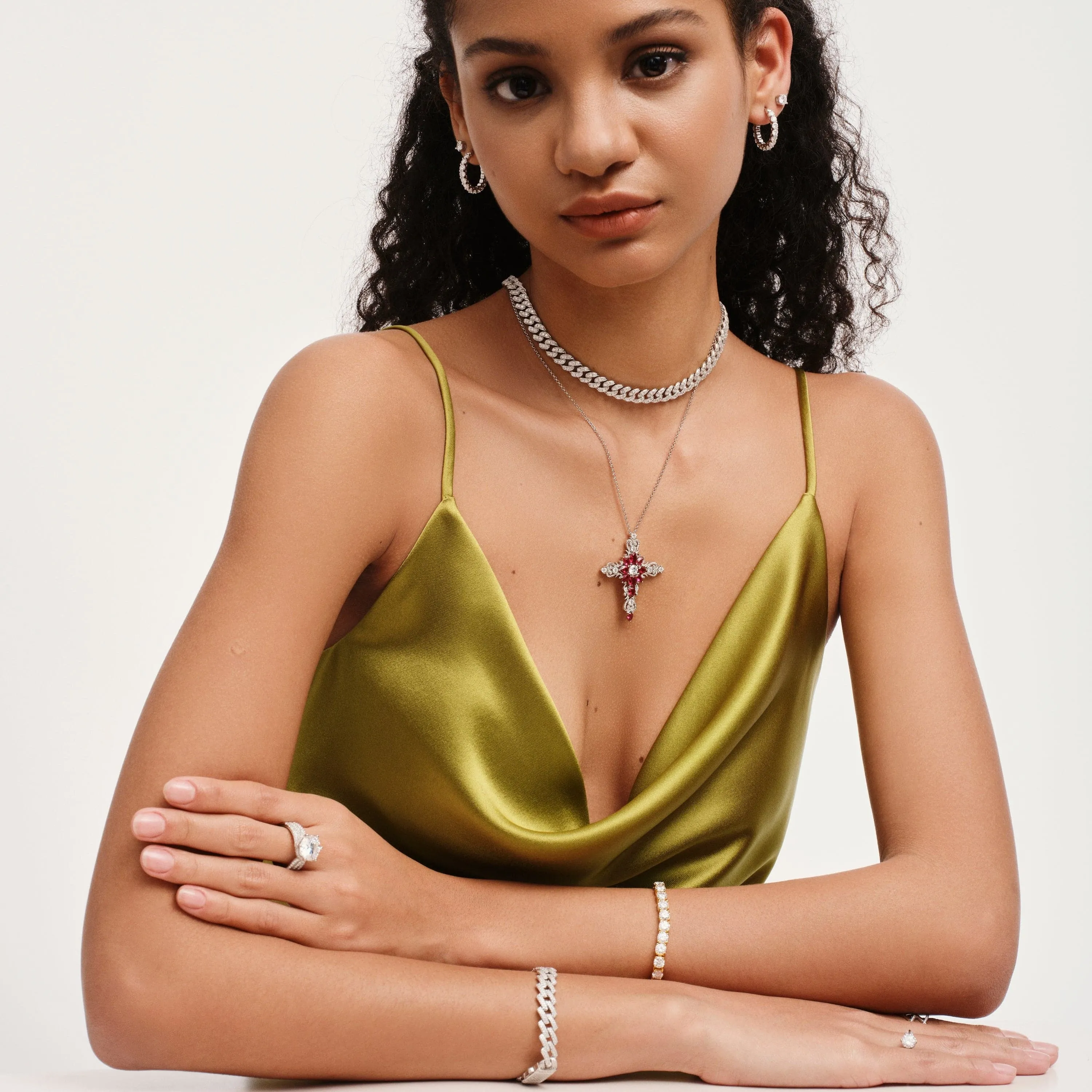 Brilliant Ruby Cross Pendant Necklace