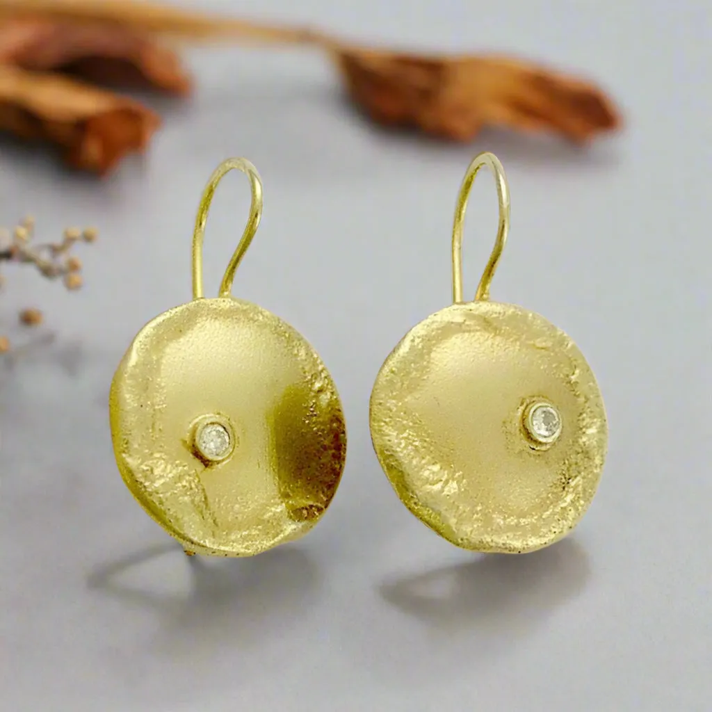 Brushed Silver Disc Zircon Earrings - Emotions.
