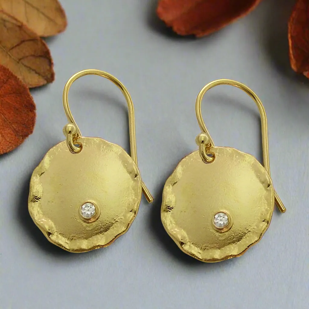 Brushed Silver Disc Zircon Earrings - Emotions.