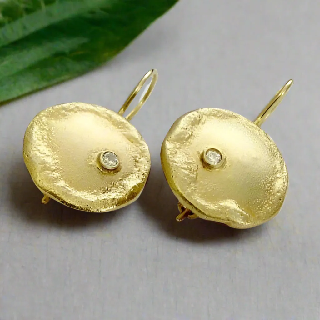 Brushed Silver Disc Zircon Earrings - Emotions.
