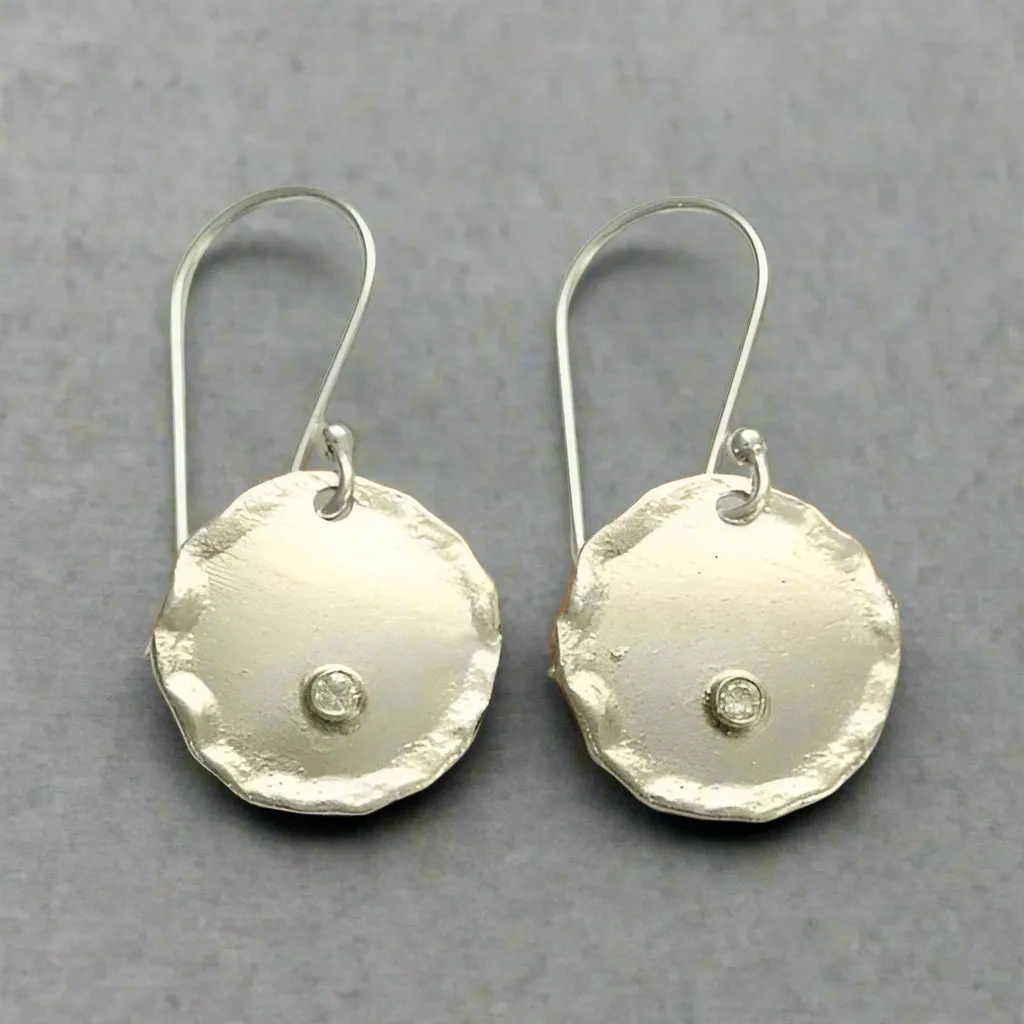 Brushed Silver Disc Zircon Earrings - Emotions.