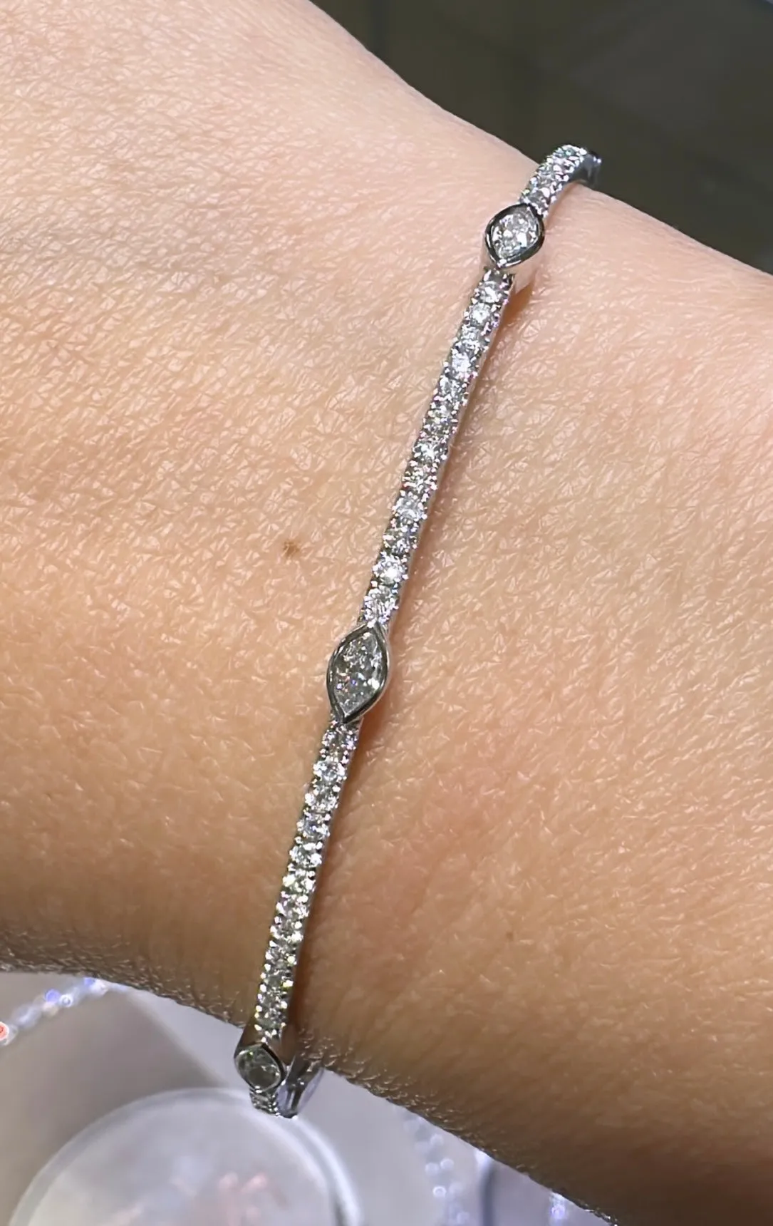 Burnish Set Diamond Station Bangle Bracelet