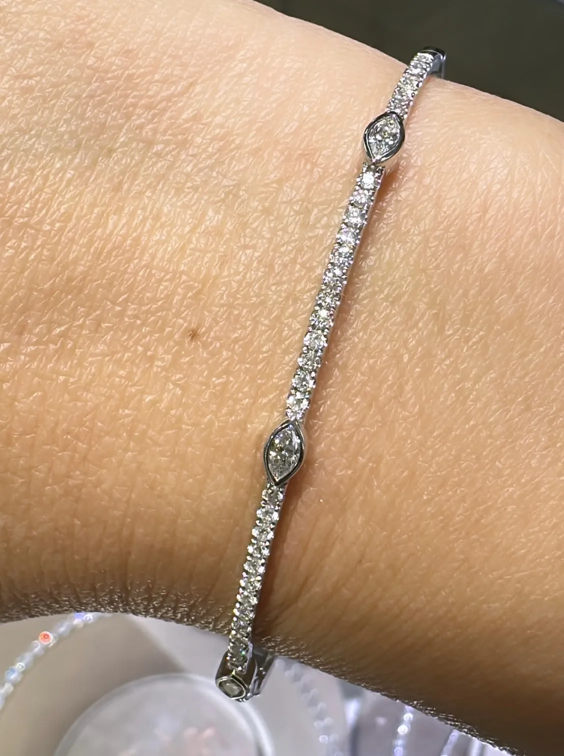 Burnish Set Diamond Station Bangle Bracelet