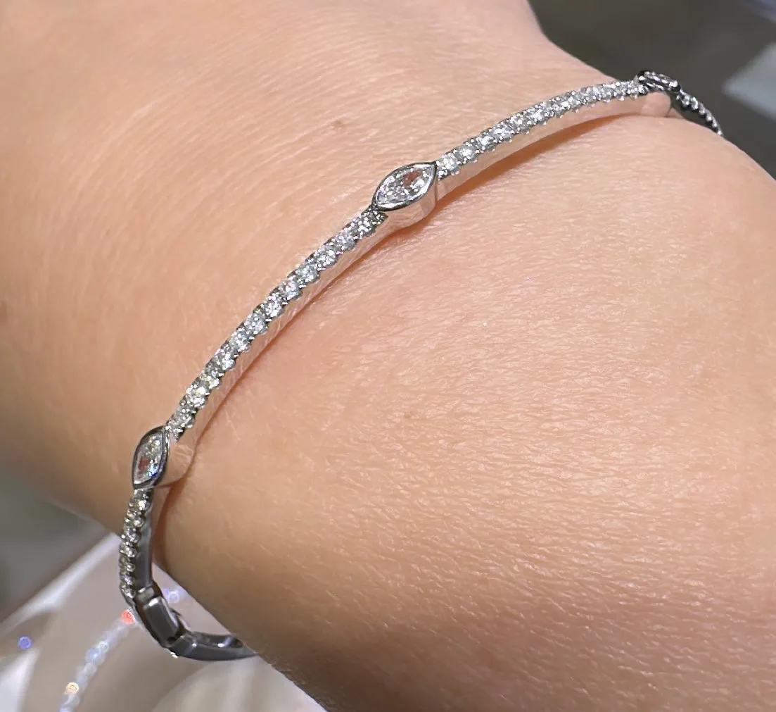Burnish Set Diamond Station Bangle Bracelet
