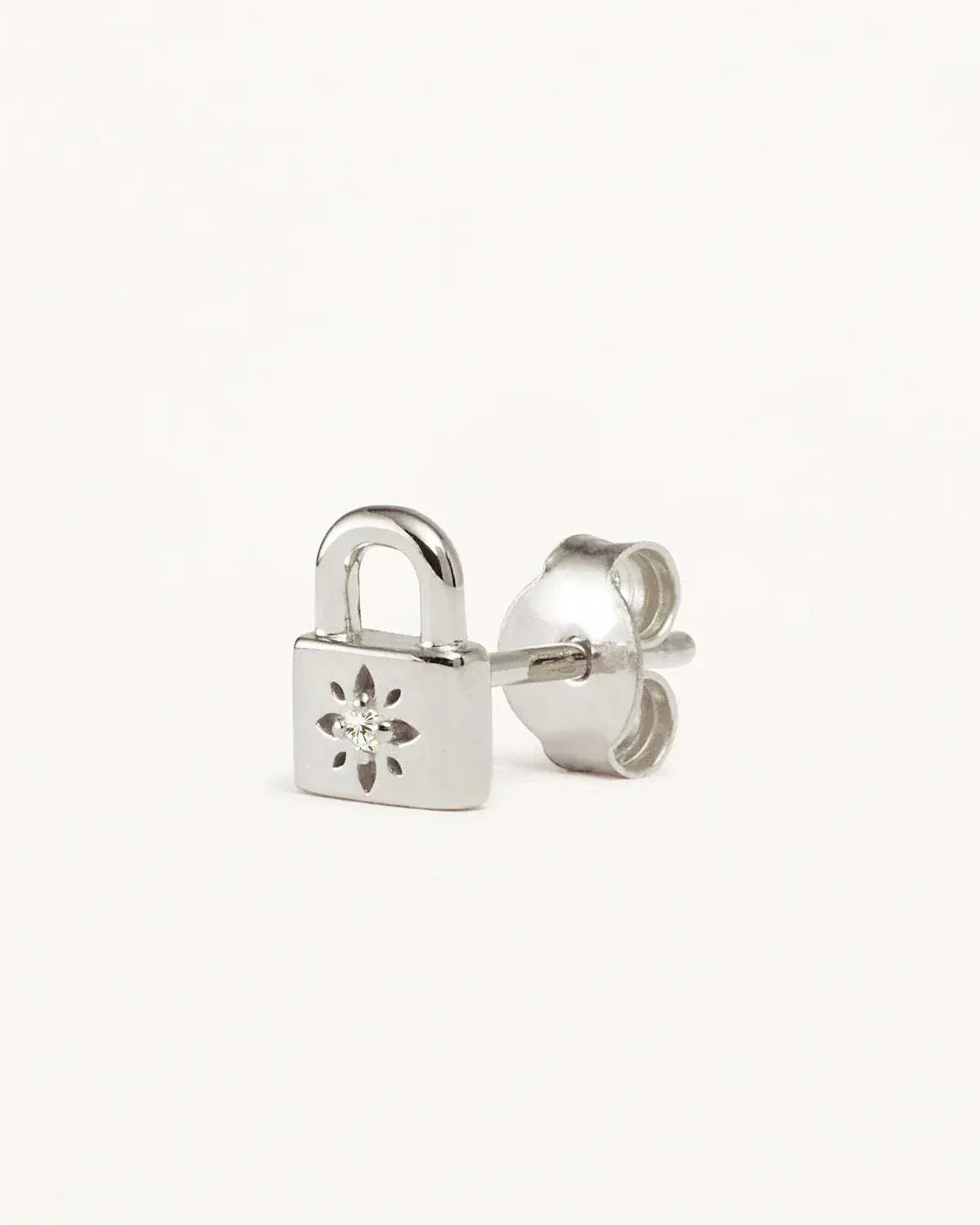 By Charlotte Sterling Silver Crystal Lotus Padlock Stud Earrings