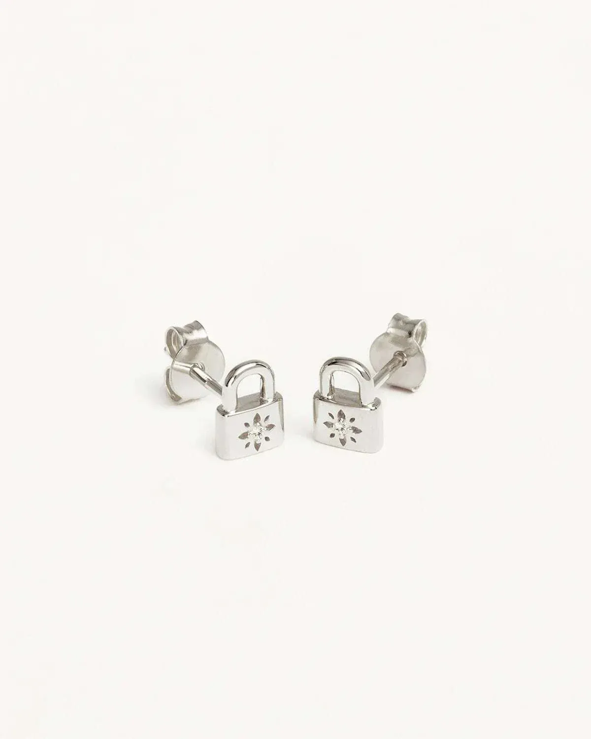 By Charlotte Sterling Silver Crystal Lotus Padlock Stud Earrings