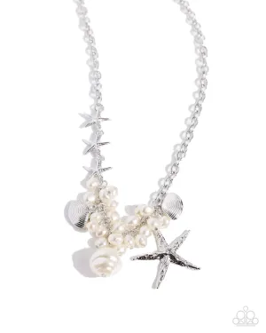 Cabo Coast - White - Baroque Pearl and Rhinestone Silver Starfish Paparazzi Short Necklace