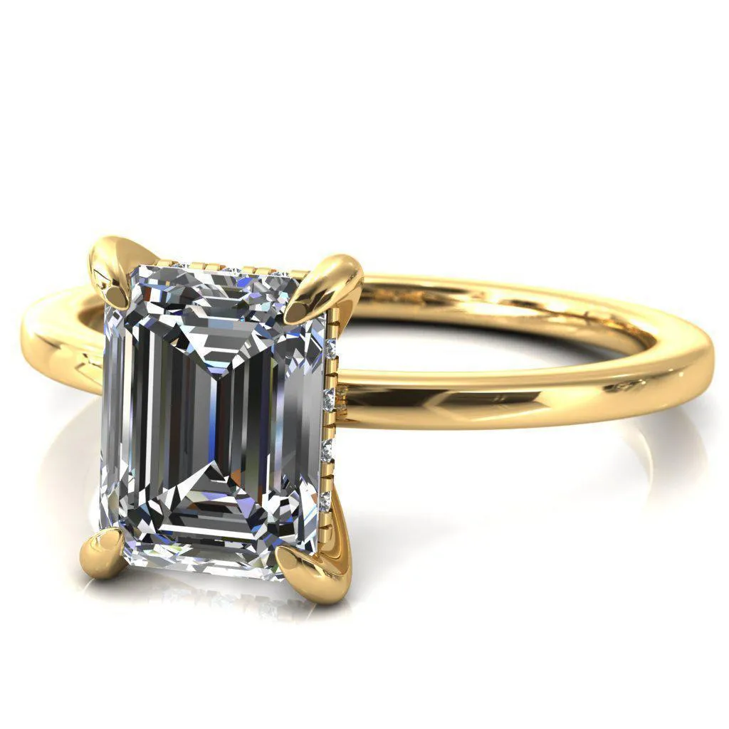 Carmeli Emerald Moissanite 4 Claw Prong Micro Pave Diamond Rail Engagement Ring