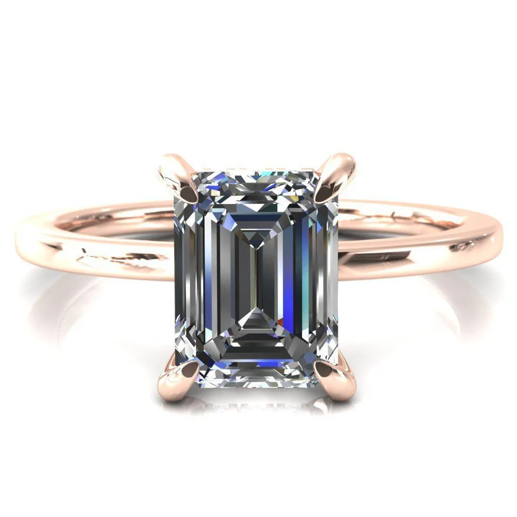 Carmeli Emerald Moissanite 4 Claw Prong Micro Pave Diamond Rail Engagement Ring