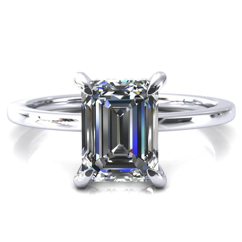 Carmeli Emerald Moissanite 4 Claw Prong Micro Pave Diamond Rail Engagement Ring