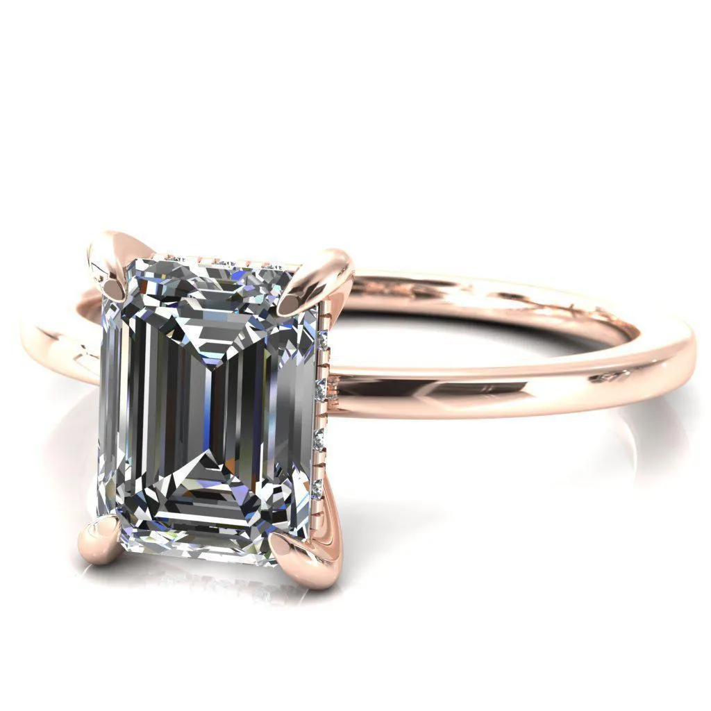 Carmeli Emerald Moissanite 4 Claw Prong Micro Pave Diamond Rail Engagement Ring