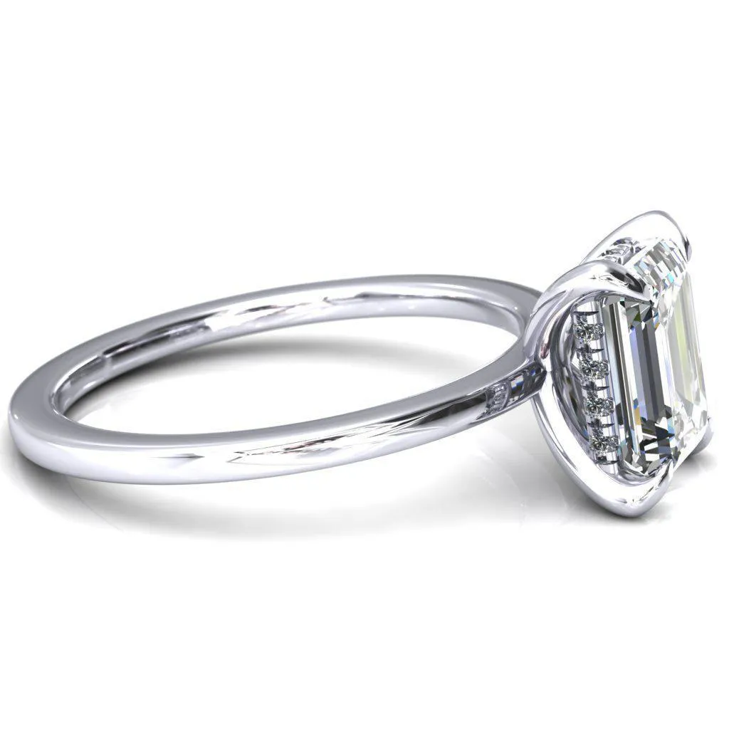 Carmeli Emerald Moissanite 4 Claw Prong Micro Pave Diamond Rail Engagement Ring