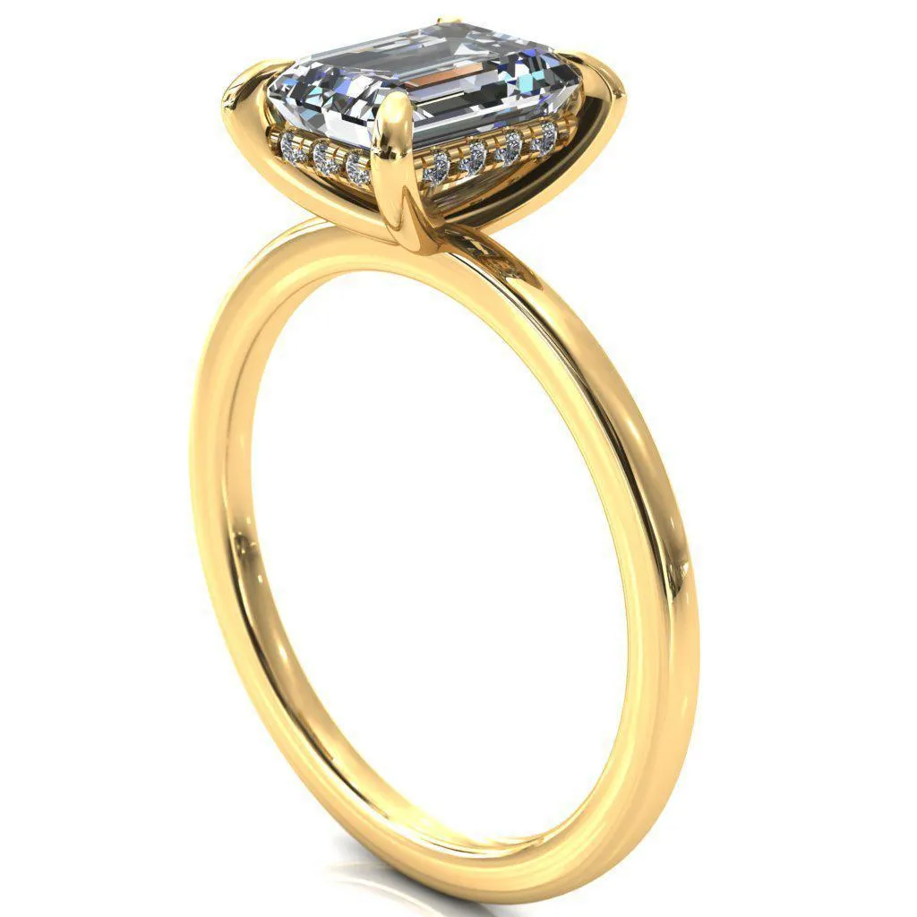 Carmeli Emerald Moissanite 4 Claw Prong Micro Pave Diamond Rail Engagement Ring