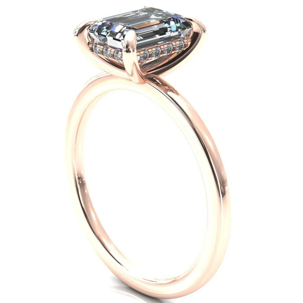 Carmeli Emerald Moissanite 4 Claw Prong Micro Pave Diamond Rail Engagement Ring