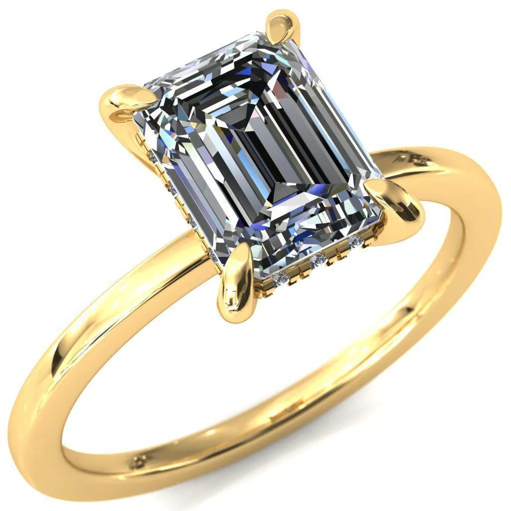 Carmeli Emerald Moissanite 4 Claw Prong Micro Pave Diamond Rail Engagement Ring