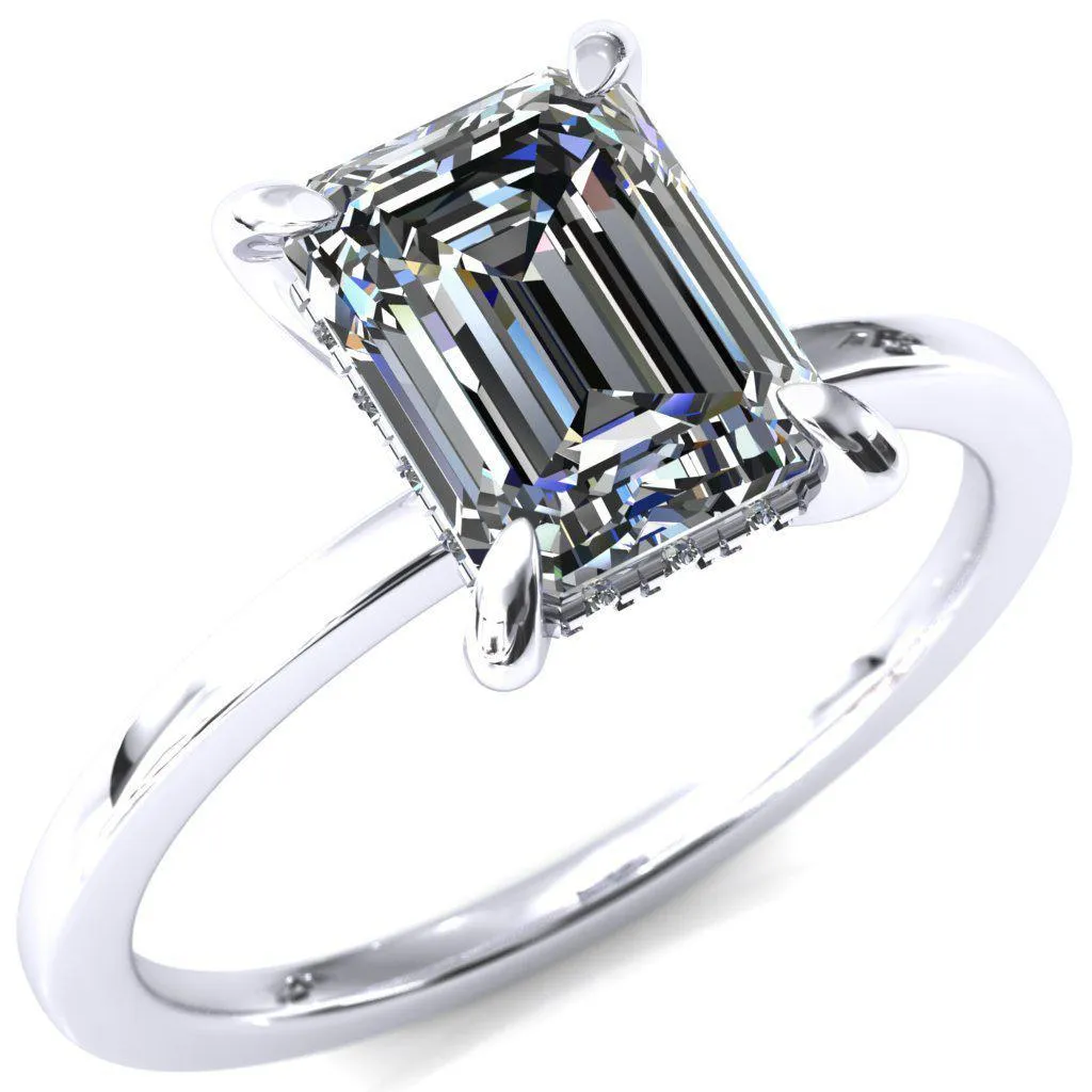 Carmeli Emerald Moissanite 4 Claw Prong Micro Pave Diamond Rail Engagement Ring
