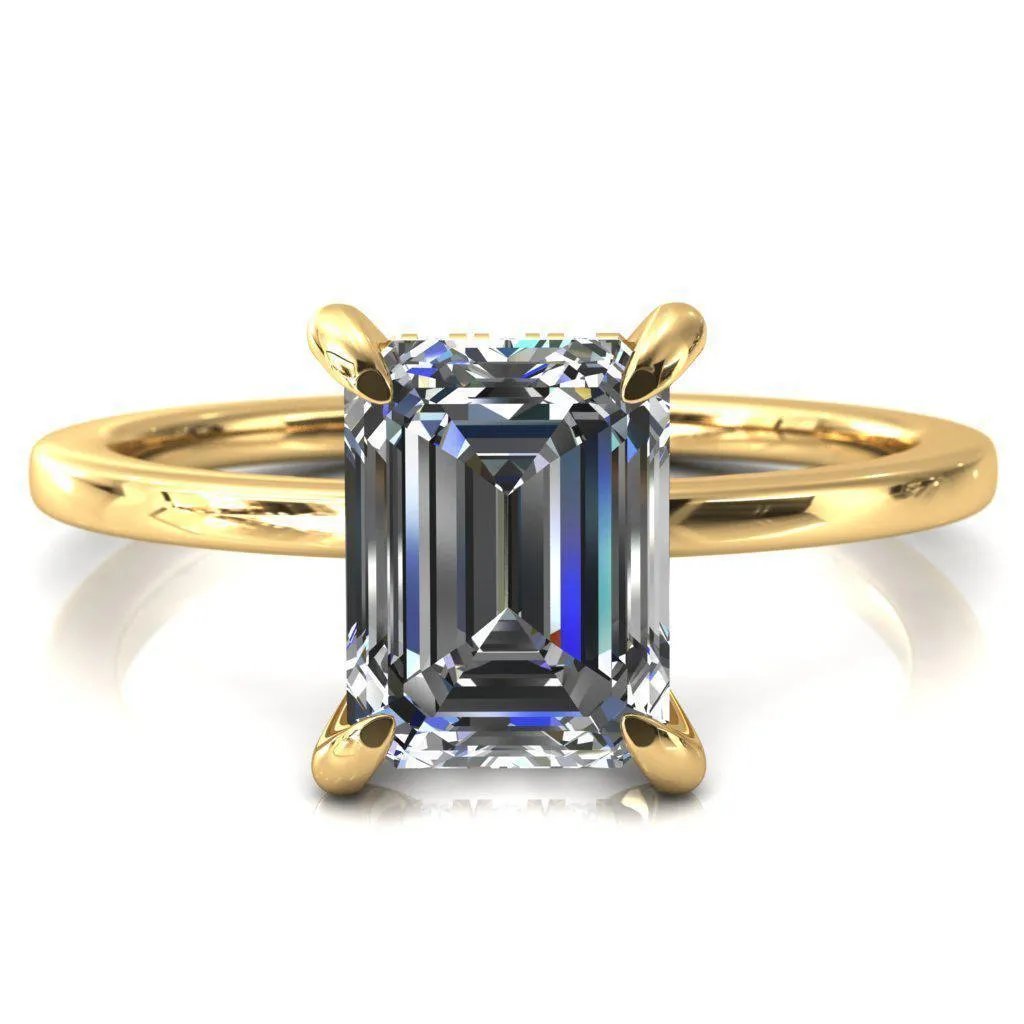Carmeli Emerald Moissanite 4 Claw Prong Micro Pave Diamond Rail Engagement Ring