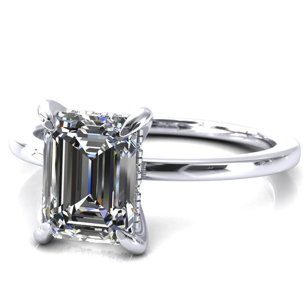 Carmeli Emerald Moissanite 4 Claw Prong Micro Pave Diamond Rail Engagement Ring