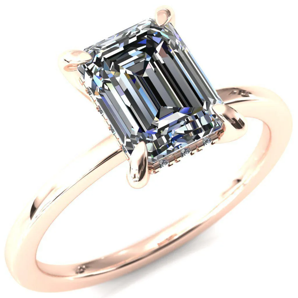 Carmeli Emerald Moissanite 4 Claw Prong Micro Pave Diamond Rail Engagement Ring