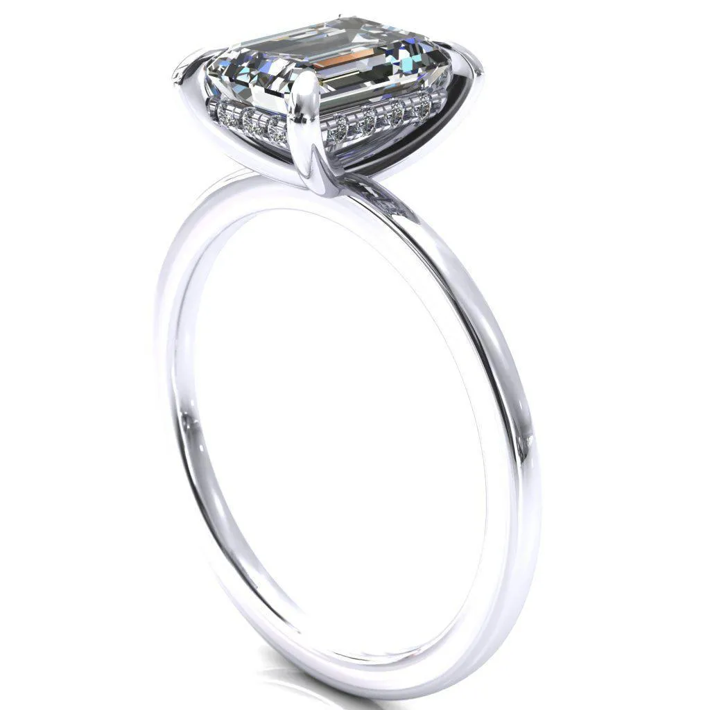 Carmeli Emerald Moissanite 4 Claw Prong Micro Pave Diamond Rail Engagement Ring