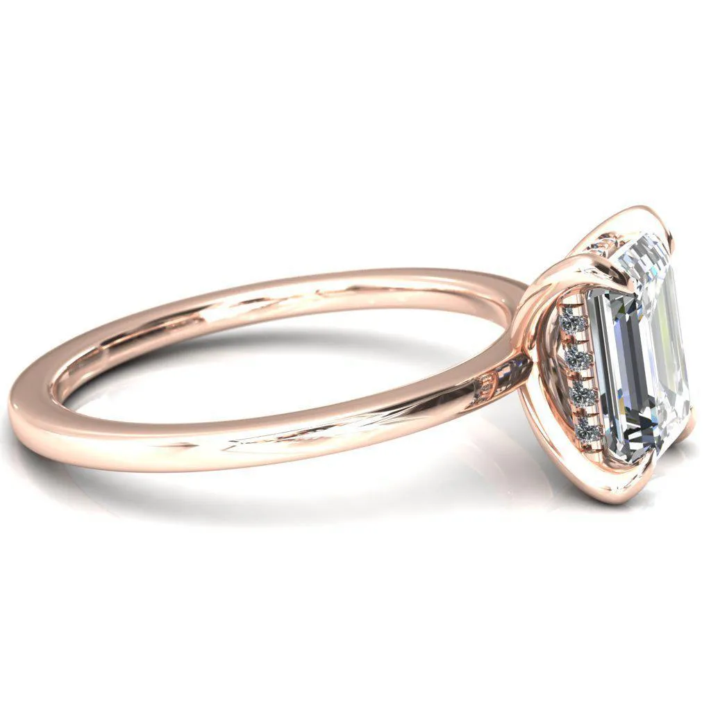 Carmeli Emerald Moissanite 4 Claw Prong Micro Pave Diamond Rail Engagement Ring