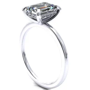 Carmeli Emerald Moissanite 4 Claw Prong Micro Pave Diamond Rail Engagement Ring