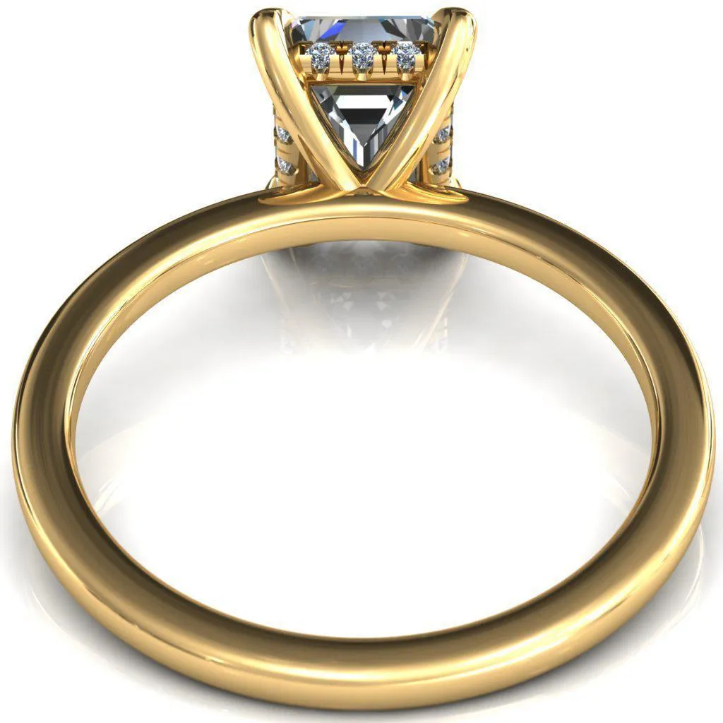 Carmeli Emerald Moissanite 4 Claw Prong Micro Pave Diamond Rail Engagement Ring