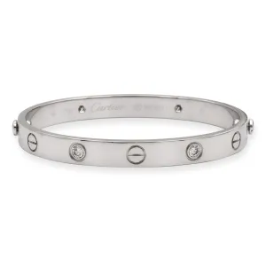 Cartier 18K White Gold Love Bracelet Bangle 4 Diamonds Size 16
