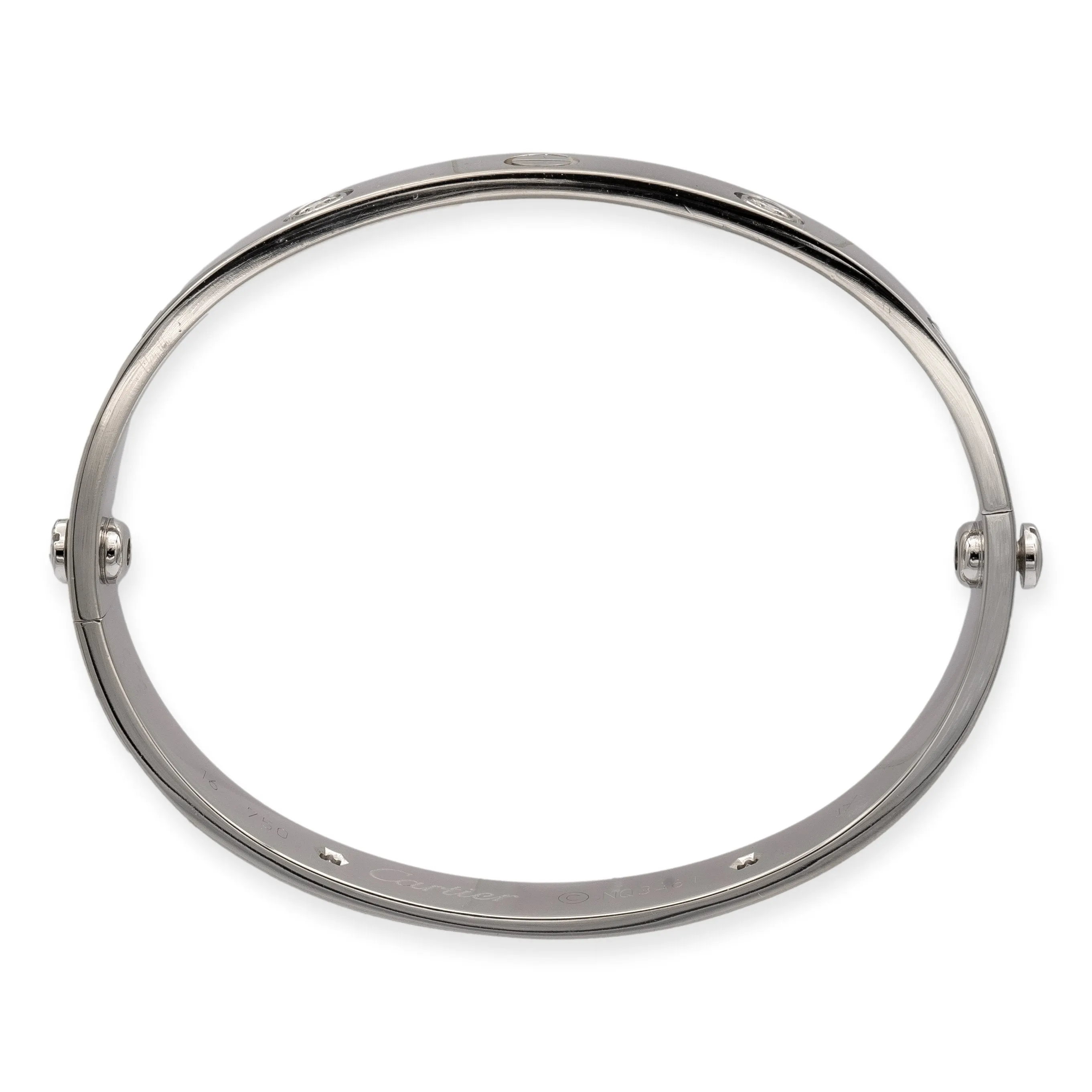 Cartier 18K White Gold Love Bracelet Bangle 4 Diamonds Size 16