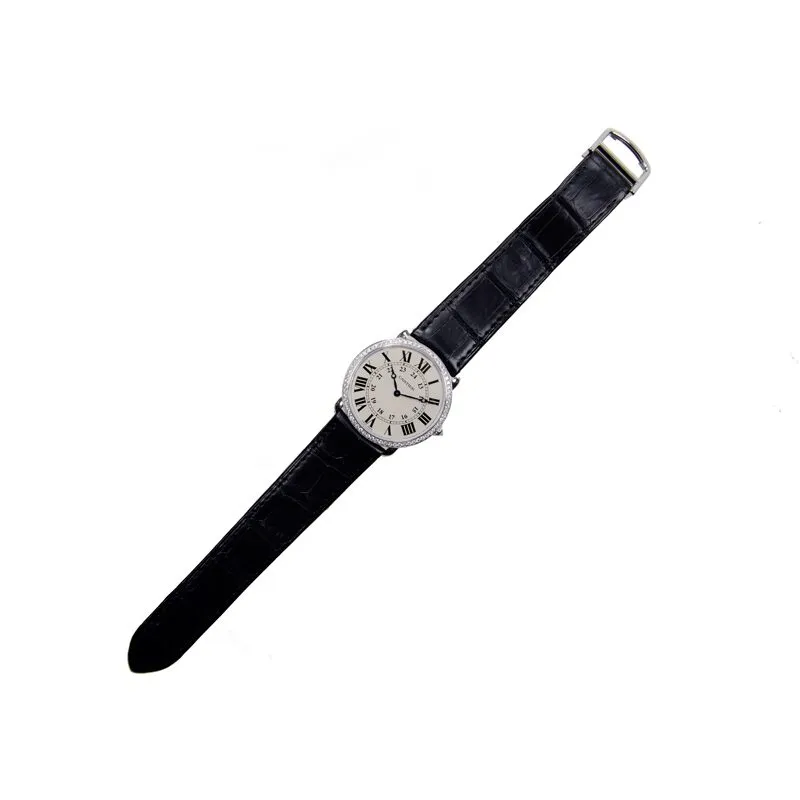 Cartier Ronde Louis Large Model Diamond Bezel Silver Dial 18 kt White Gold Ladies Watch WR000551