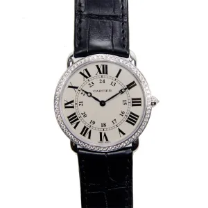 Cartier Ronde Louis Large Model Diamond Bezel Silver Dial 18 kt White Gold Ladies Watch WR000551