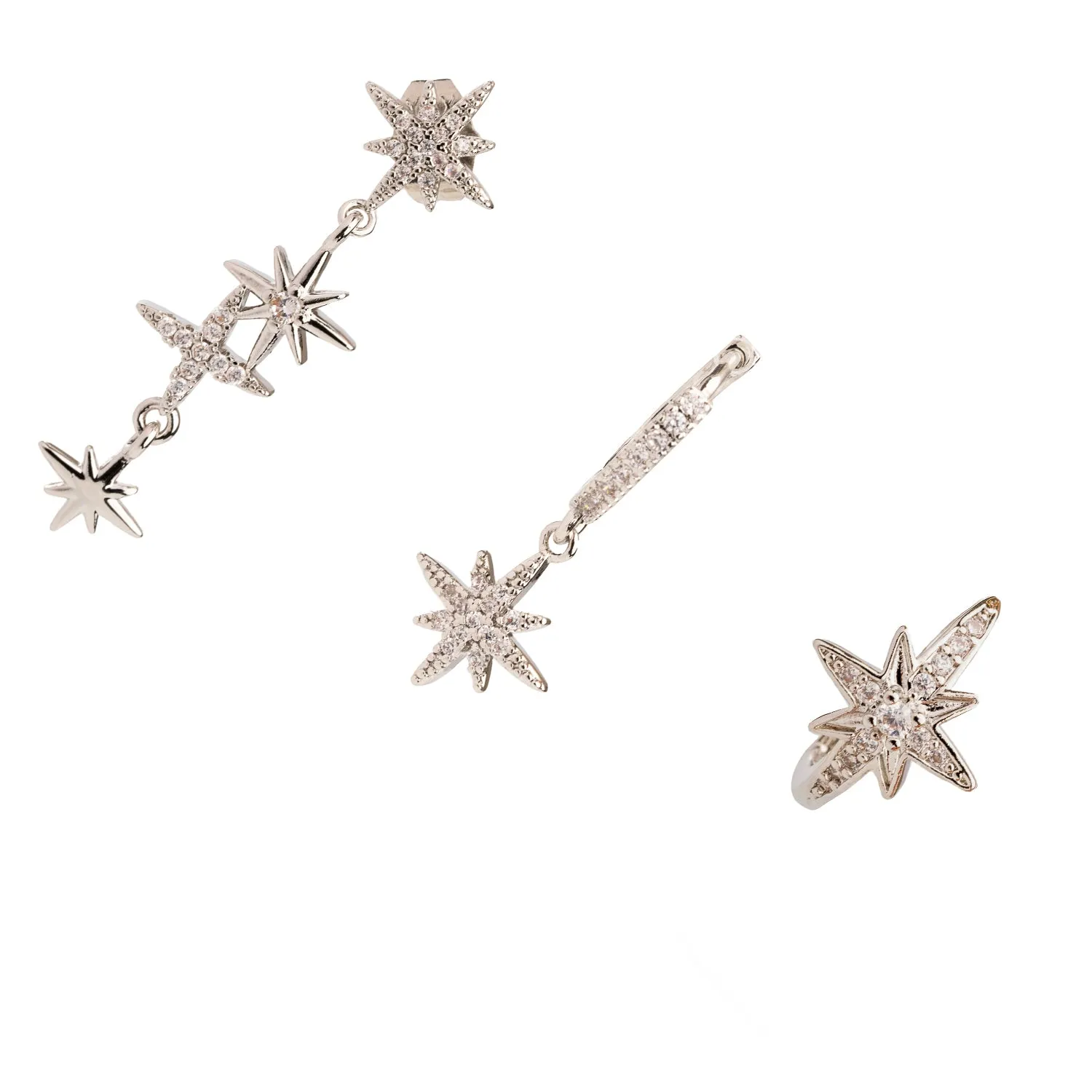 Celestial Trinity Silver & Diamond Earring Set