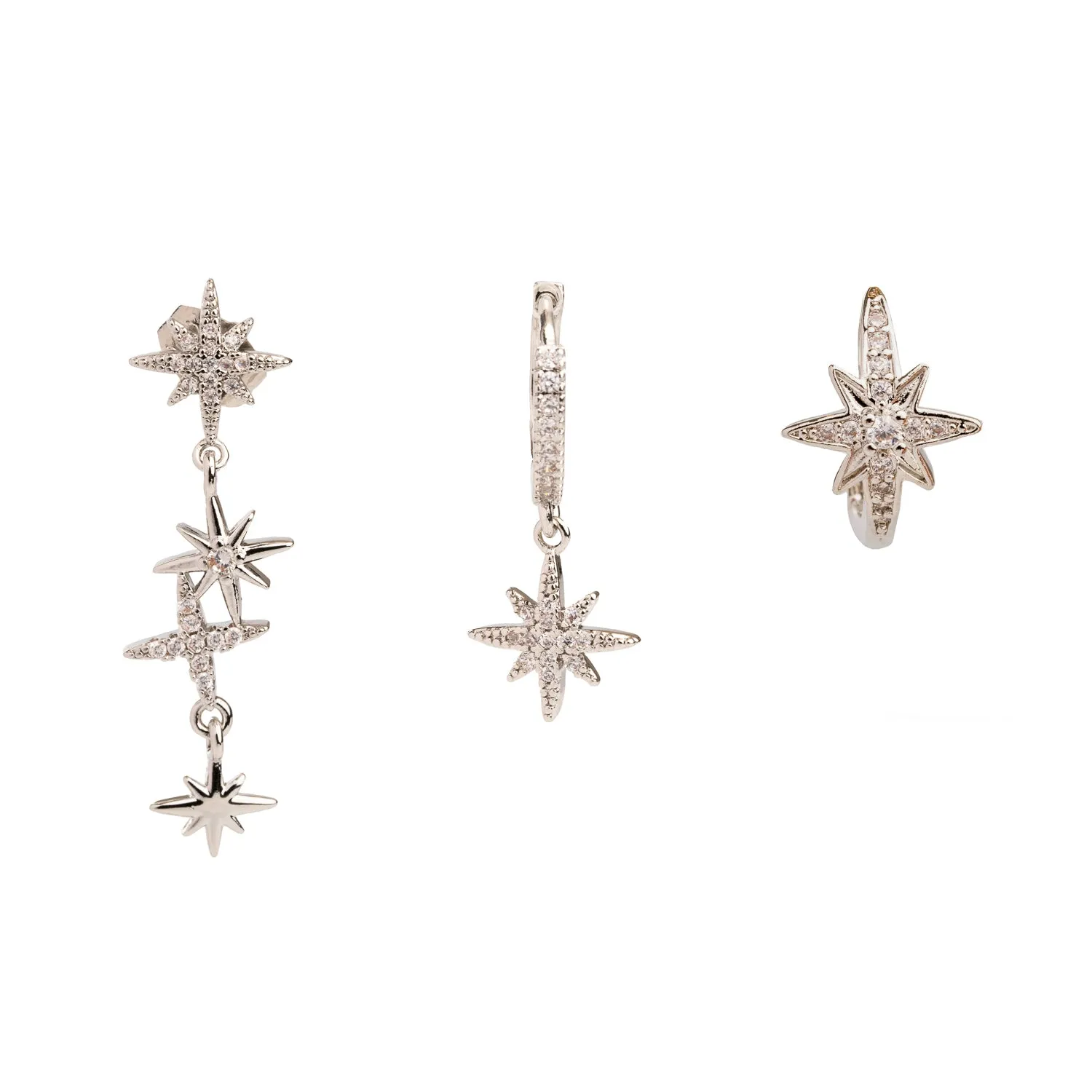 Celestial Trinity Silver & Diamond Earring Set