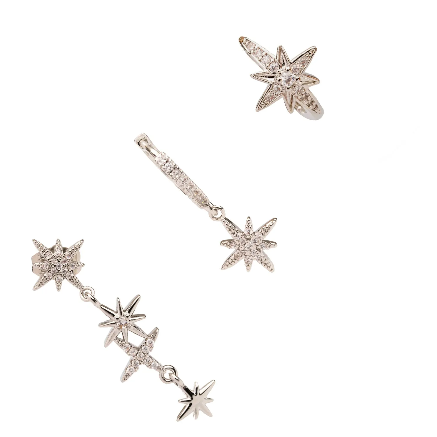 Celestial Trinity Silver & Diamond Earring Set