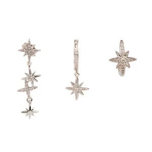 Celestial Trinity Silver & Diamond Earring Set