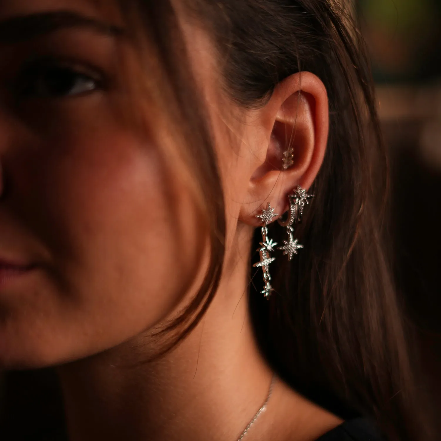 Celestial Trinity Silver & Diamond Earring Set