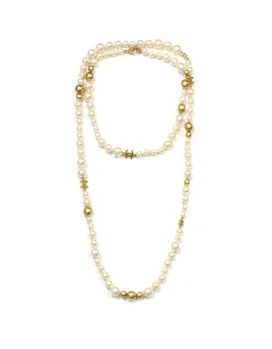 Chanel '07 Ivory/Gold Faux Pearl and Gold Bead CC 46" Necklace