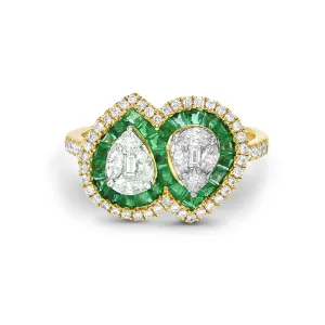 Channel Set Emerald Pave Diamond In 18k Yellow Gold Designer Ring