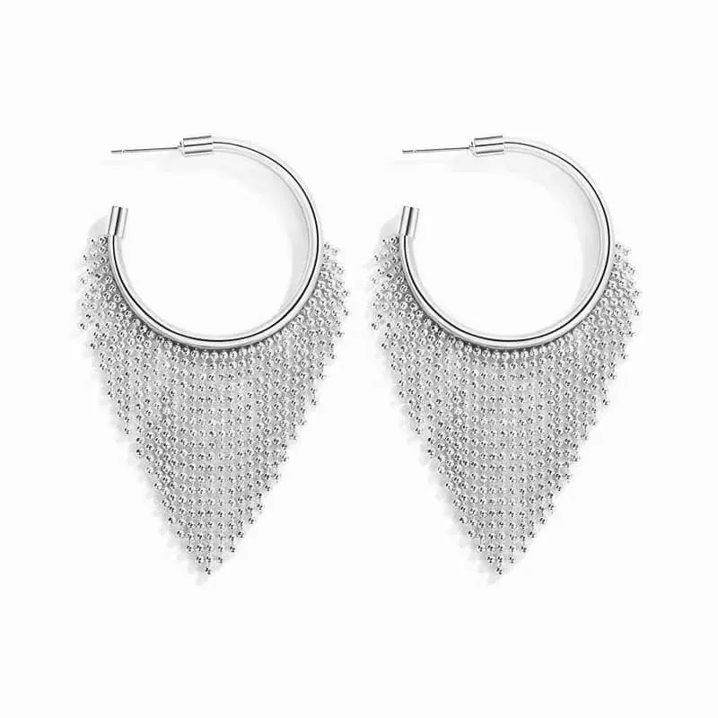 Circle Tassel Triangle Hoop Earrings - Silver or Black