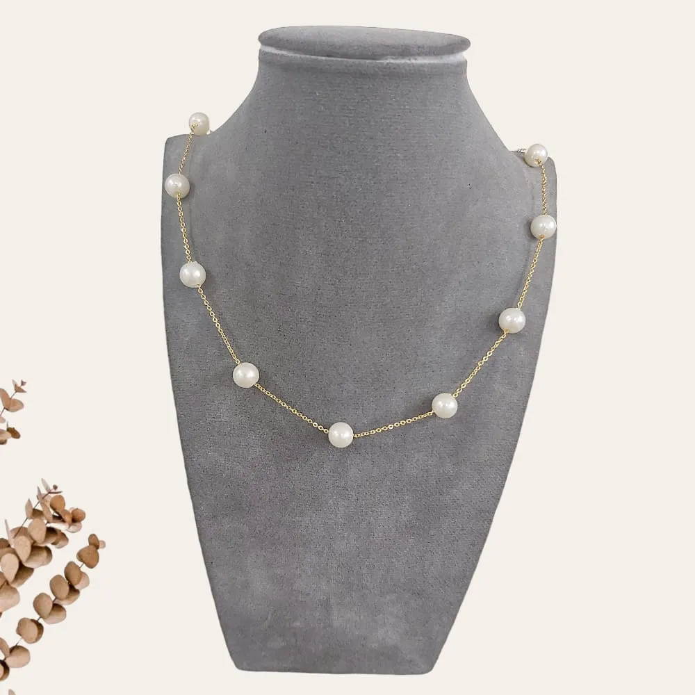 Circular Pearl Beaded Chain Necklace